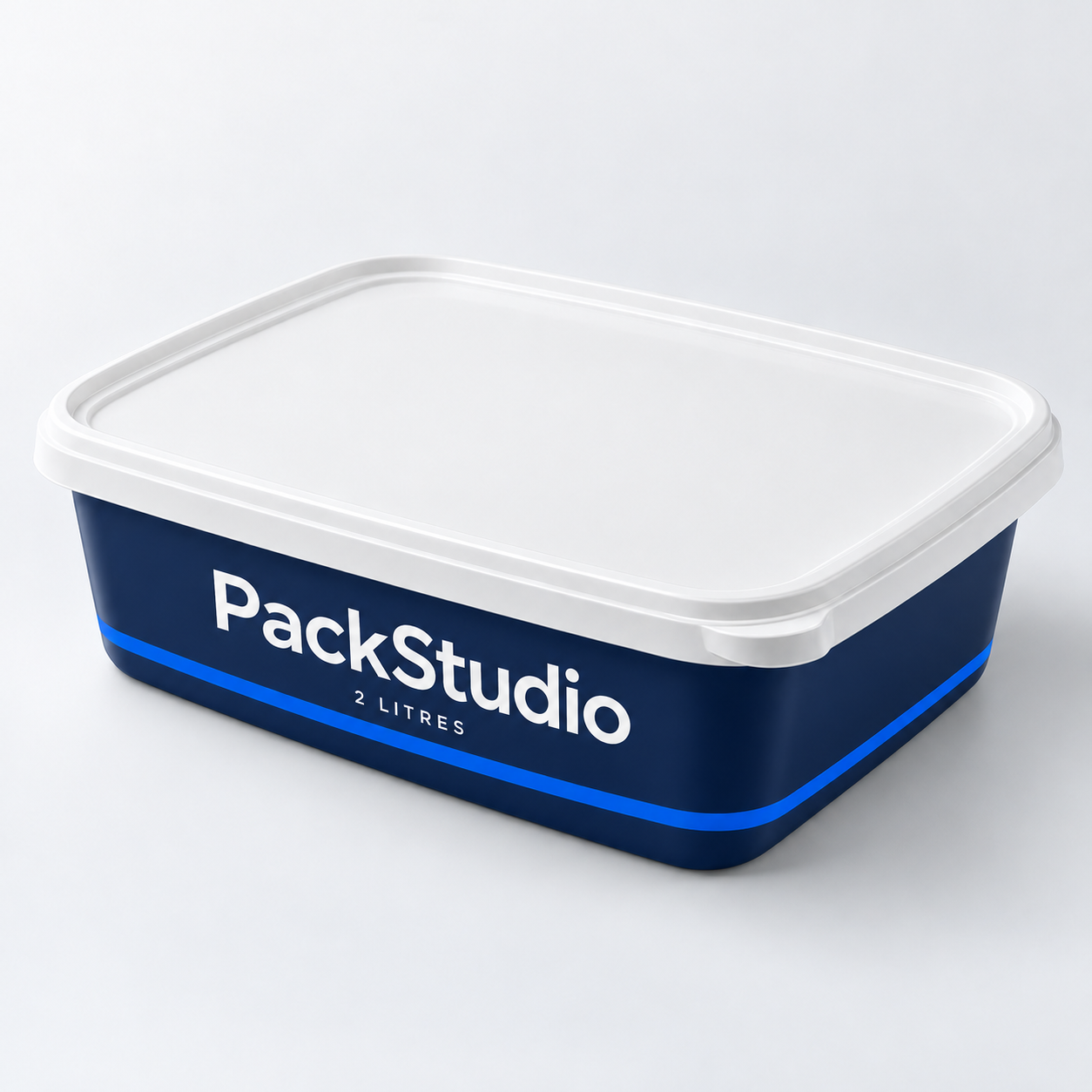 PackStudio 2L rectangular tub — branding concept
